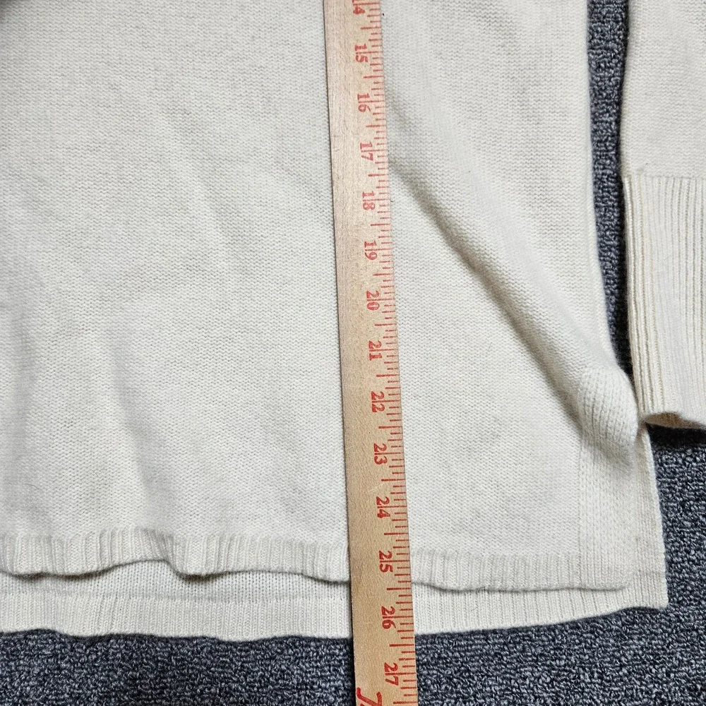 PLY Cashmere Women's M Cream 100% Cashmere Turtleneck Sweater Side Slit Ribbed‎